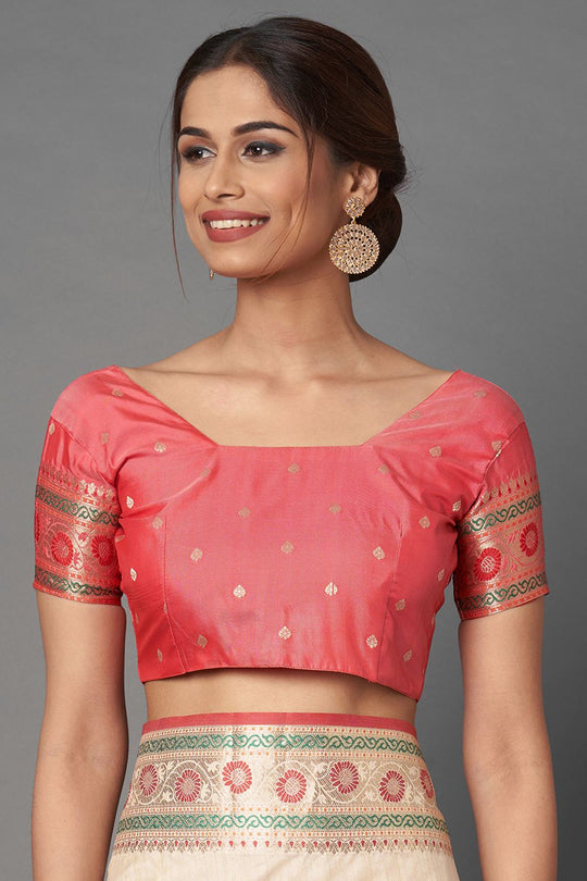 Buy Aliya Cream Woven Silk Blend One Minute Saree Online