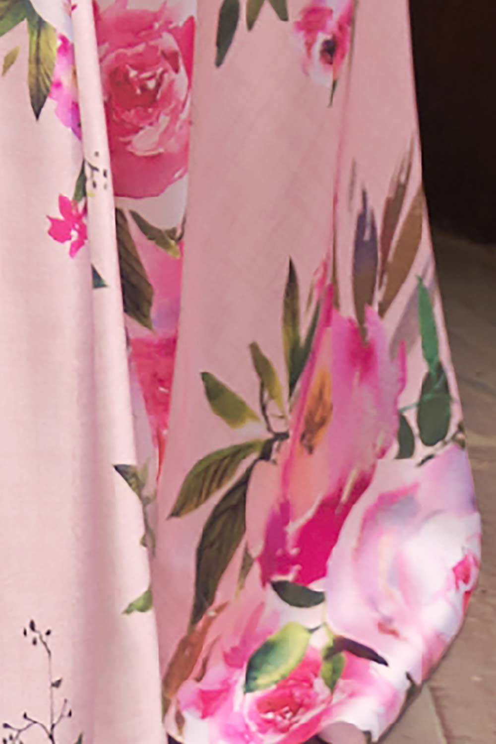 Buy Sanya Pink Satin Silk Floral Print One Minute Saree Online - Back
