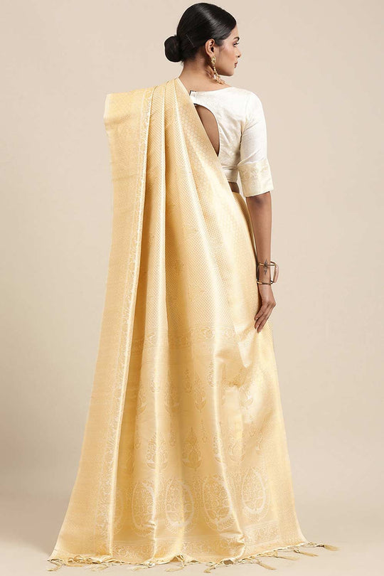 Shop Goldie Cream Art Silk Banarasi One Minute Saree at best offer at our  Store - One Minute Saree