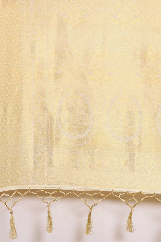 Buy Goldie Cream Art Silk Banarasi One Minute Saree Online - Back
