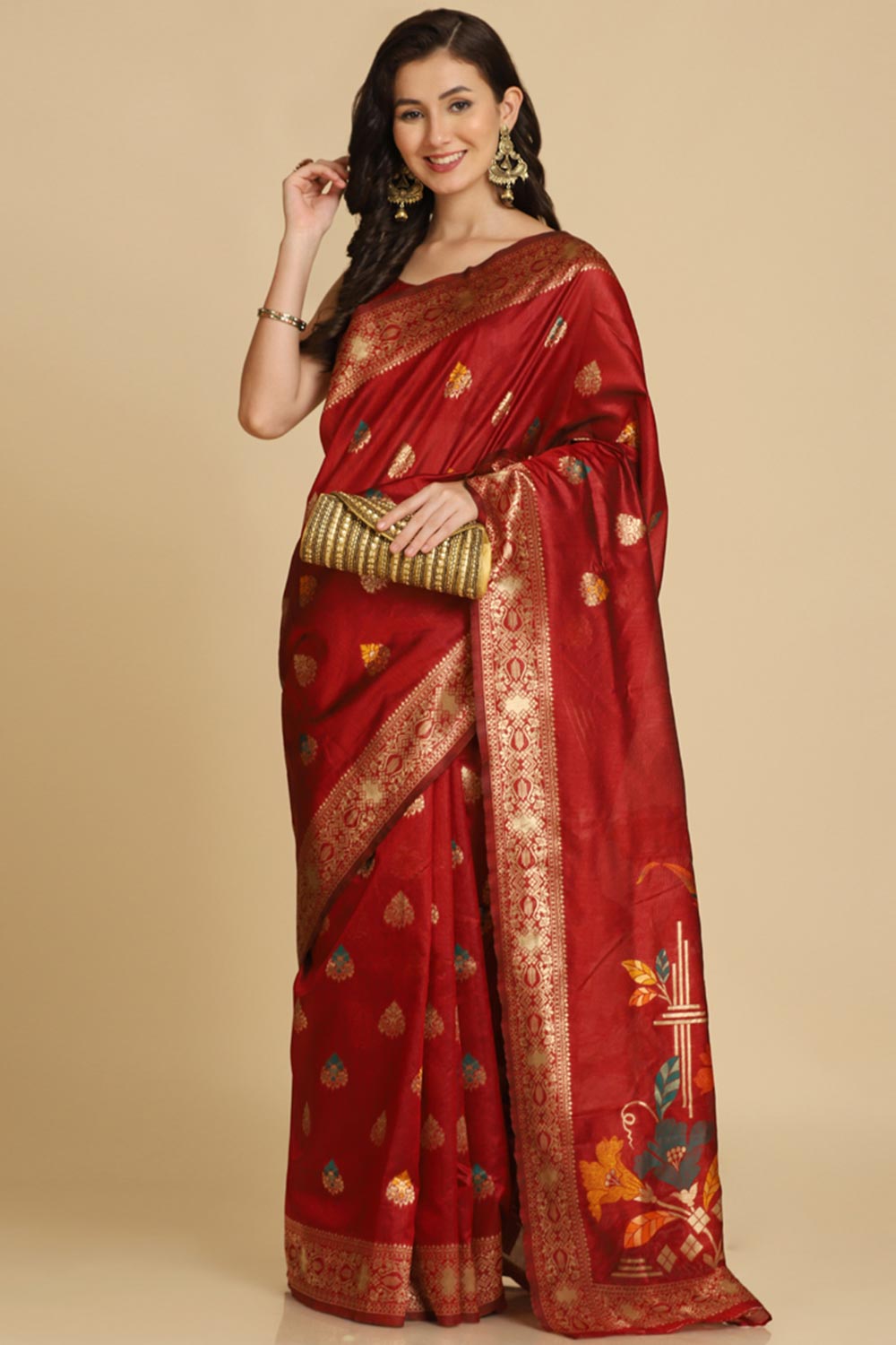 Shop Kabira Burgundy Resham Woven Art Silk One Minute Saree at best offer at our  Store - One Minute Saree