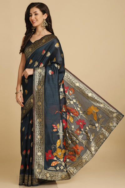 Shop Kabira Dark Teal Resham Woven Art Silk One Minute Saree at best offer at our  Store - One Minute Saree