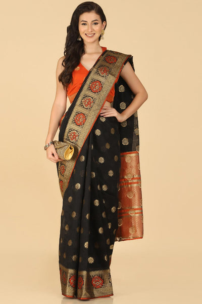 Buy Kabira Black Resham Woven Art Silk One Minute Saree Online - One Minute Saree