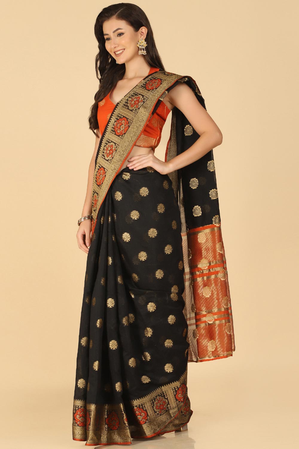 Shop Kabira Black Resham Woven Art Silk One Minute Saree at best offer at our  Store - One Minute Saree