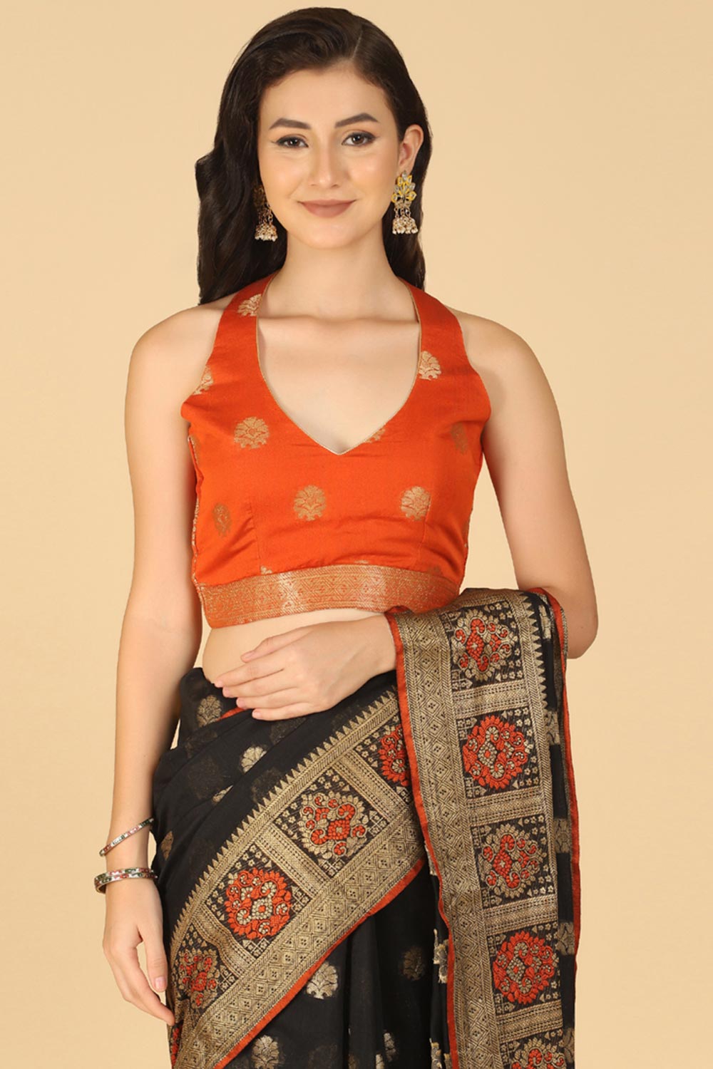 Buy Kabira Black Resham Woven Art Silk One Minute Saree Online