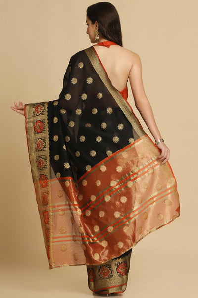 Buy Kabira Black Resham Woven Art Silk One Minute Saree Online - Back