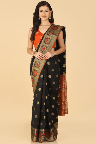Buy Kabira Black Resham Woven Art Silk One Minute Saree Online - Side
