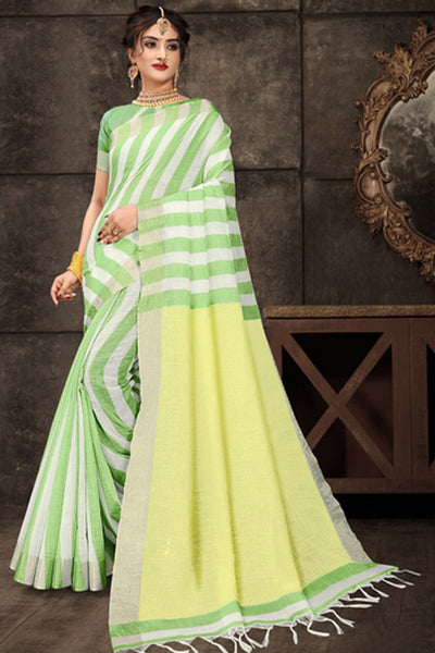 Buy Myra Light Green Cotton Art Silk Printed One Minute Saree Online - One Minute Saree