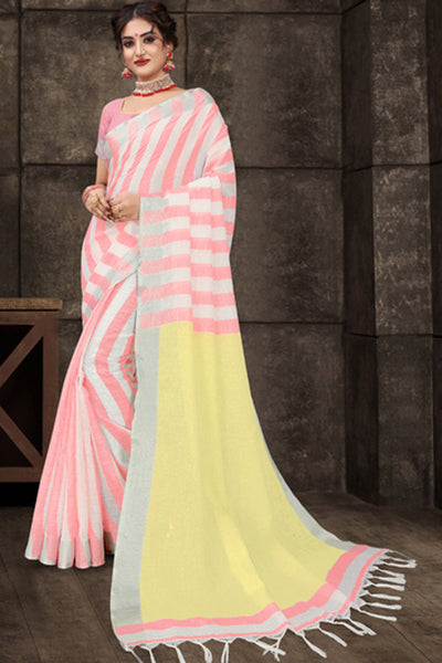Buy Myra Light Pink Cotton Art Silk Printed One Minute Saree Online - One Minute Saree