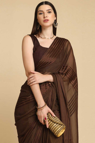 Shop Ila Coffee Chiffon Swarovski One Minute Saree at best offer at our  Store - One Minute Saree