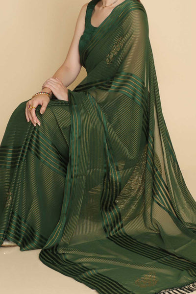 Shop Ila Green Chiffon Swarovski One Minute Saree at best offer at our  Store - One Minute Saree
