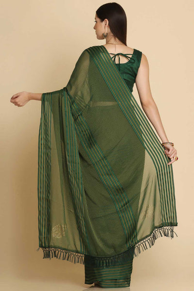 Buy Ila Green Chiffon Swarovski One Minute Saree Online