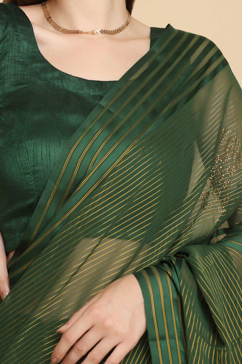 Buy Ila Green Chiffon Swarovski One Minute Saree Online - Front