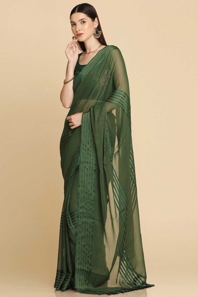 Buy Ila Green Chiffon Swarovski One Minute Saree Online - Side