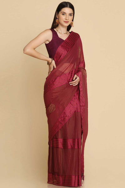 Shop Ila Burgundy Chiffon Swarovski One Minute Saree at best offer at our  Store - One Minute Saree