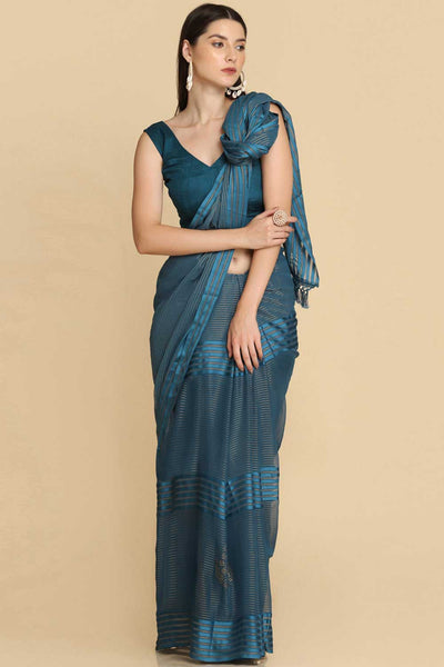 Shop Ila Teal Chiffon Swarovski One Minute Saree at best offer at our  Store - One Minute Saree