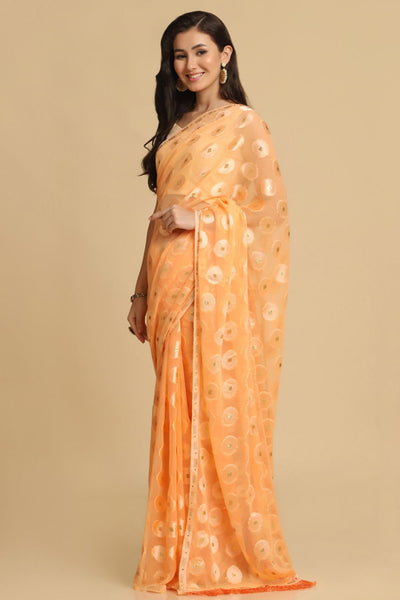 Buy Sana Light Orange Thread Work Chiffon One Minute Saree Online - Front