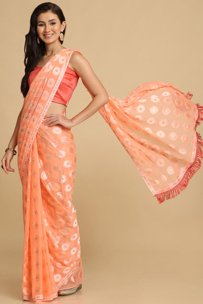 Shop Sana Light Peach Thread Work Chiffon One Minute Saree at best offer at our  Store - One Minute Saree