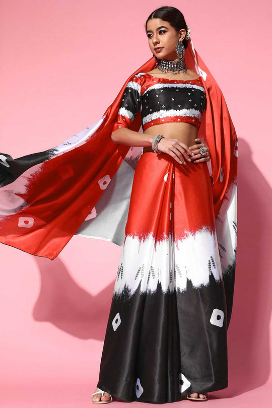 Buy Aashna Red Tie and Dye Crepe One Minute Saree Online - One Minute Saree