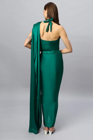 Buy Lillia Emerald Green Satin Silk Sarong Saree Online