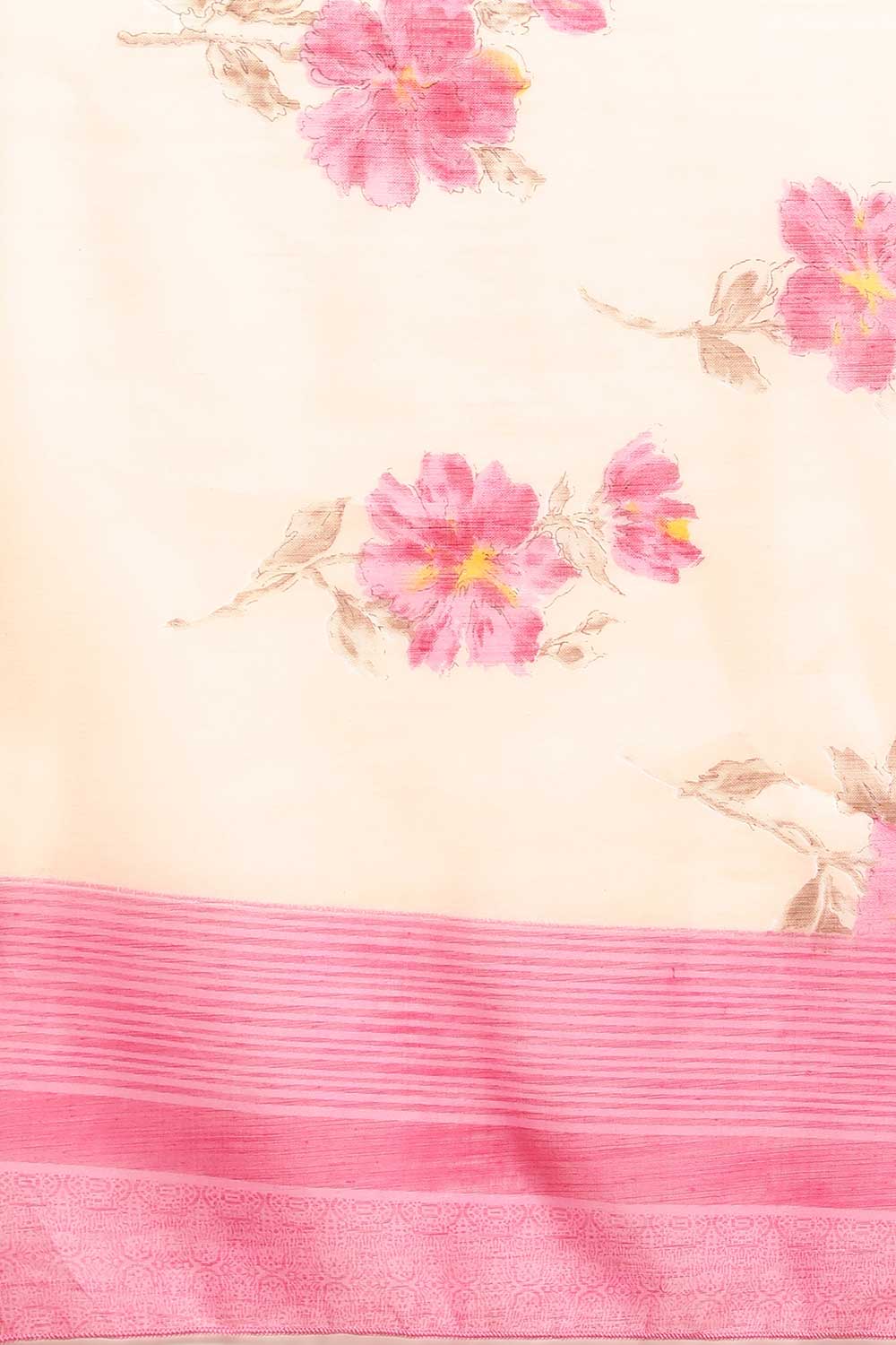 Buy Thais Peach Linen Blend Floral Printed One Minute Saree Online - Front