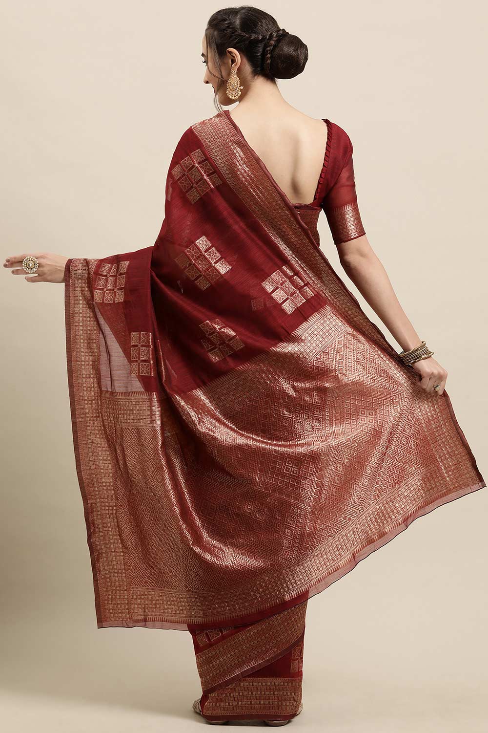 Shop Sula Burgundy Woven Linen One Minute Saree at best offer at our  Store - One Minute Saree