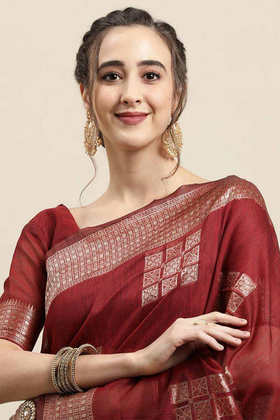 Buy Sula Burgundy Woven Linen One Minute Saree Online
