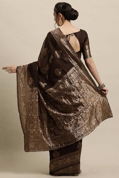 Shop Lilly Brown Woven Linen One Minute Saree at best offer at our  Store - One Minute Saree