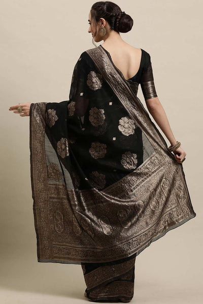 Shop Bellina Black Zari Woven Linen One Minute Saree at best offer at our  Store - One Minute Saree