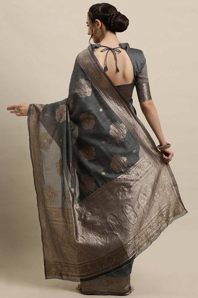 Shop Mindy Grey Zari Woven Linen One Minute Saree at best offer at our  Store - One Minute Saree