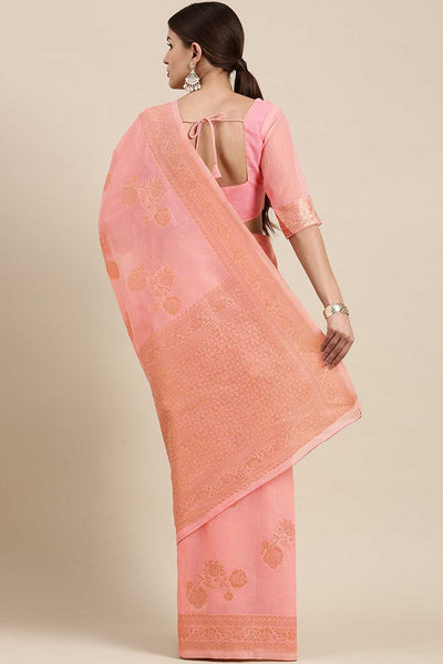 Shop Kiku Peach Floral Woven Blended Linen One Minute Saree at best offer at our  Store - One Minute Saree