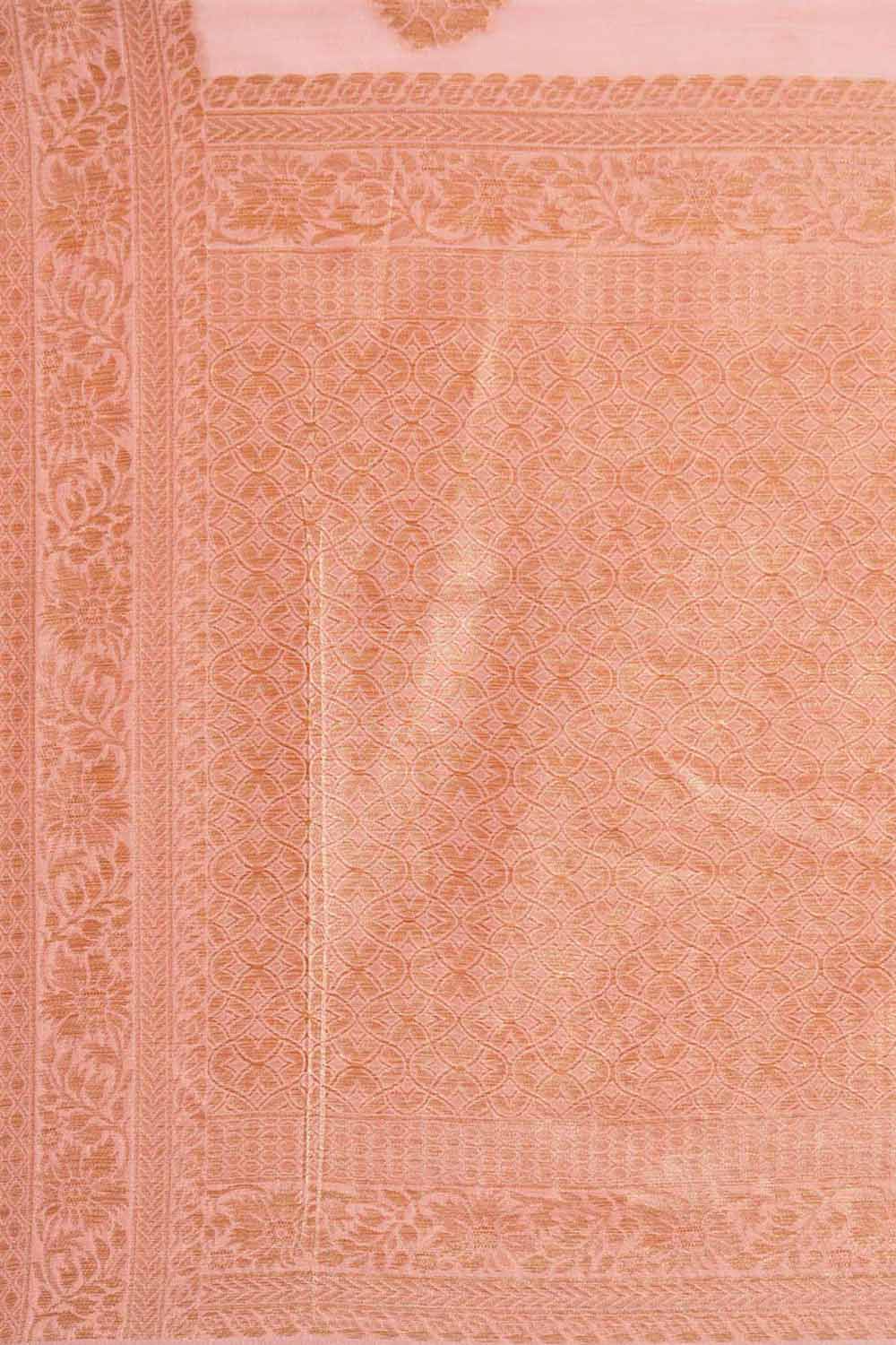 Buy Kiku Peach Floral Woven Blended Linen One Minute Saree Online - Front