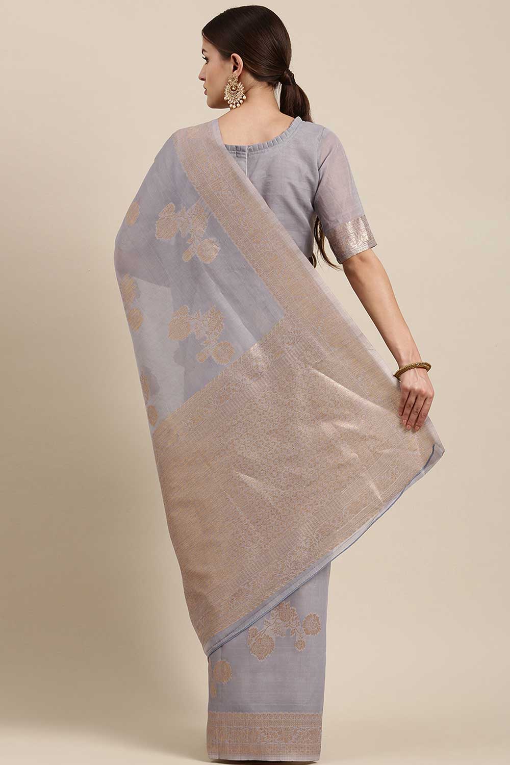 Shop Zoya Grey Floral Woven Blended Linen One Minute Saree at best offer at our  Store - One Minute Saree