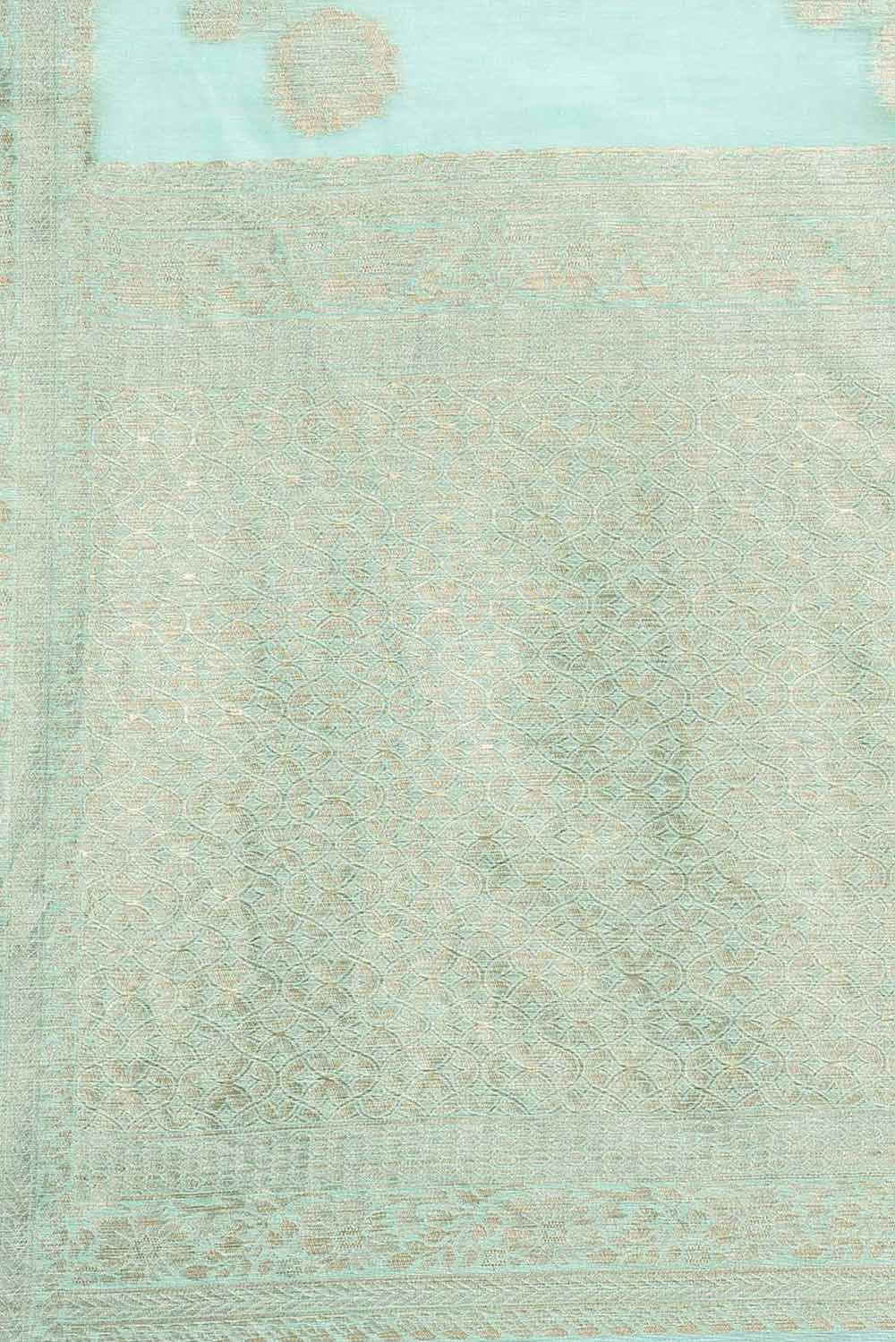 Buy Mogre Sea Green Floral Woven Blended Linen One Minute Saree Online - Front