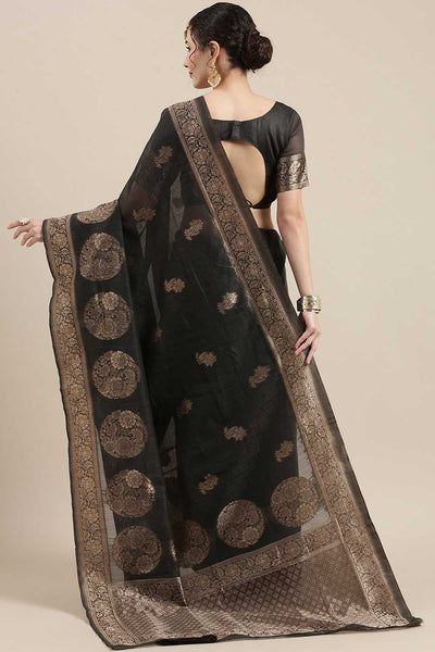 Shop Milan Grey Floral Woven Linen One Minute Saree at best offer at our  Store - One Minute Saree