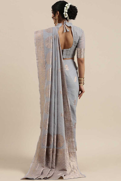 Shop Mary Grey Floral Woven Linen One Minute Saree at best offer at our  Store - One Minute Saree