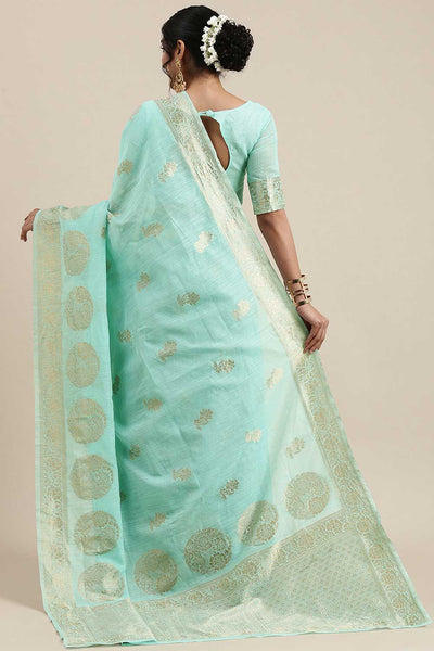 Shop Marie Sea Green Floral Woven Linen One Minute Saree at best offer at our  Store - One Minute Saree