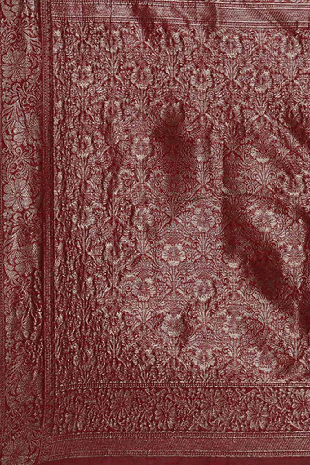Buy Nabela Burgundy Floral Woven Linen One Minute Saree Online - Front