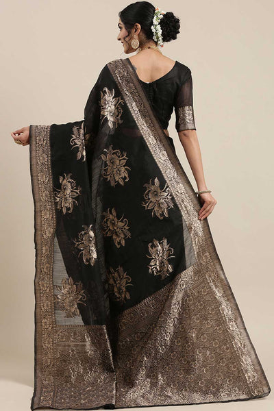 Shop Marisa Black Floral Woven Linen One Minute Saree at best offer at our  Store - One Minute Saree