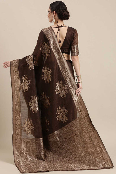 Shop Falsa Brown Floral Woven Linen One Minute Saree at best offer at our  Store - One Minute Saree