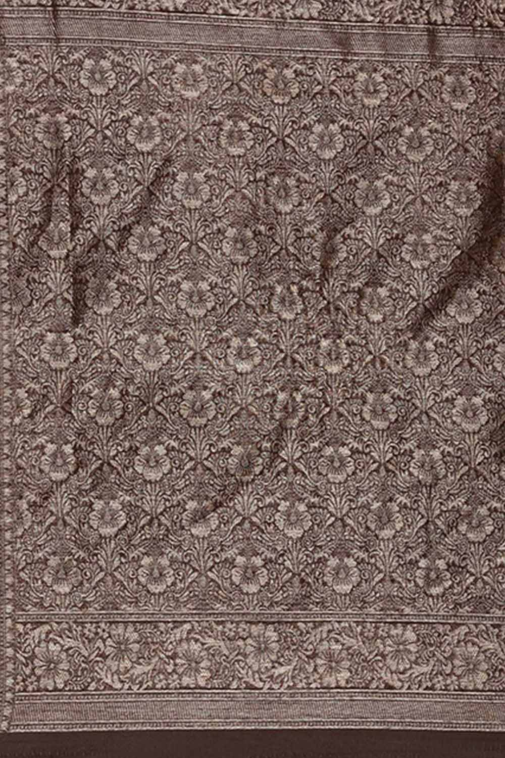 Buy Falsa Brown Floral Woven Linen One Minute Saree Online - Front