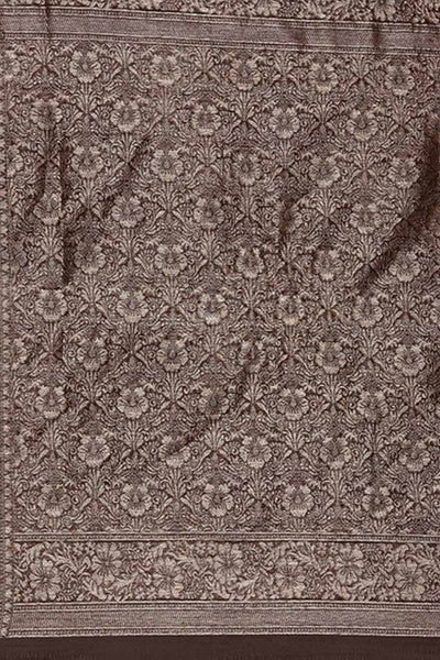 Falsa Brown Floral Woven Linen One Minute Saree