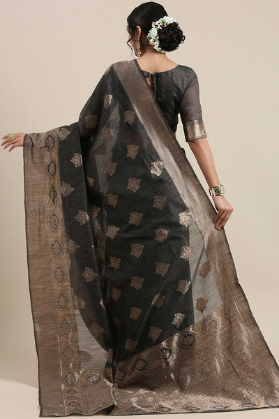 Shop Nadya Grey Floral Woven Linen One Minute Saree at best offer at our  Store - One Minute Saree