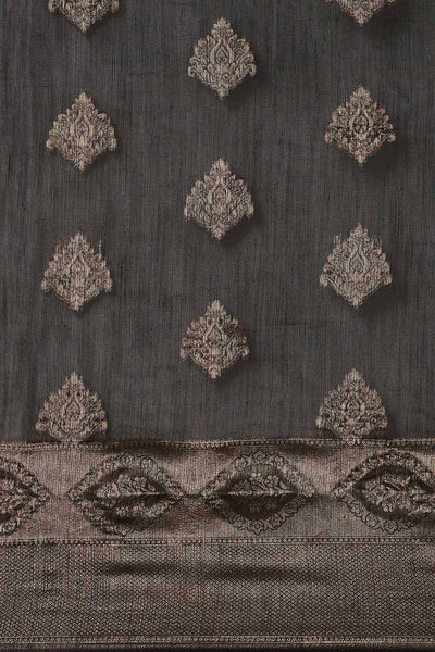 Buy Nadya Grey Floral Woven Linen One Minute Saree Online - Front