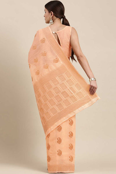 Shop Brina Peach Bagh Blended Linen One Minute Saree at best offer at our  Store - One Minute Saree