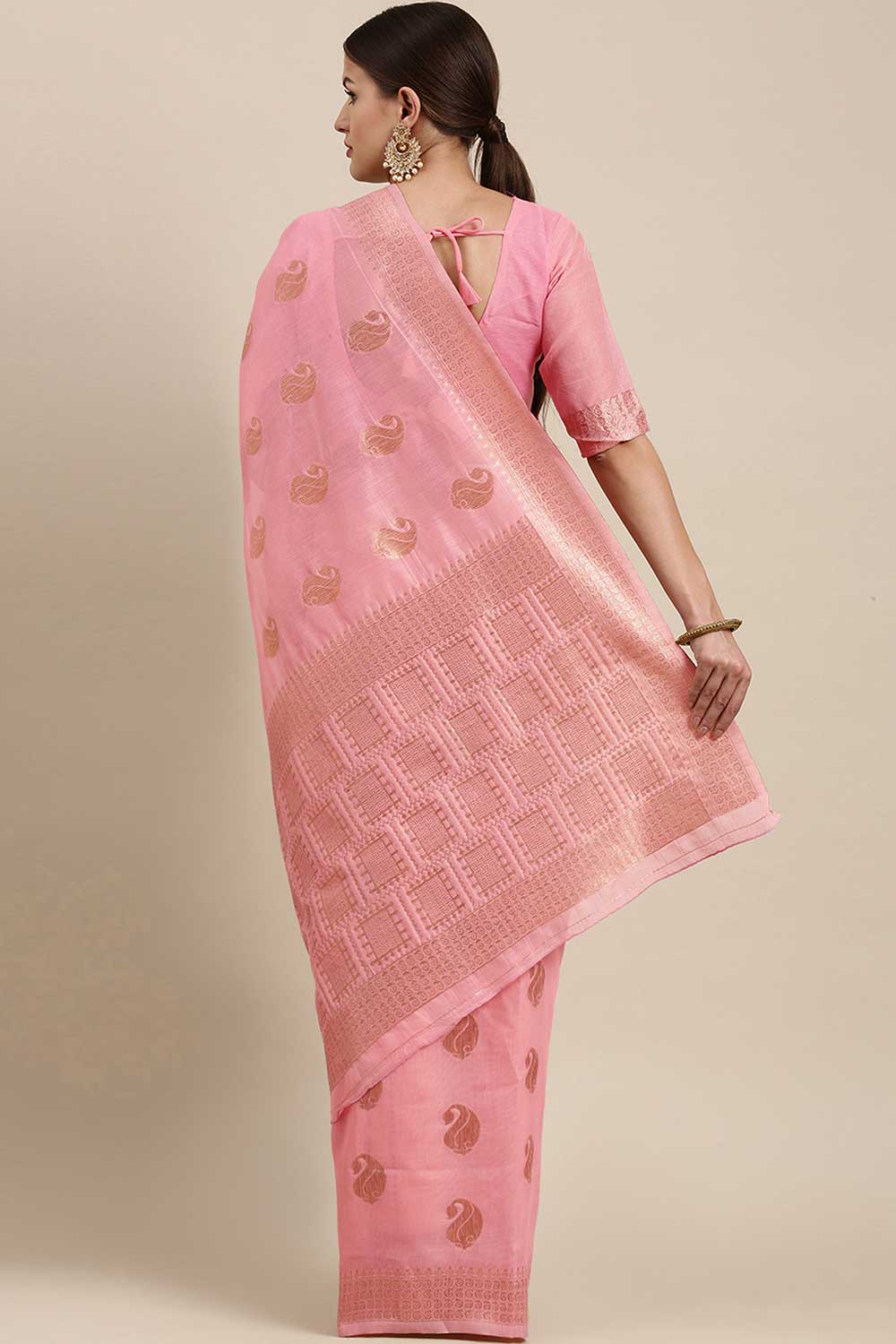 Shop Sia Pink Bagh Blended Linen One Minute Saree at best offer at our  Store - One Minute Saree
