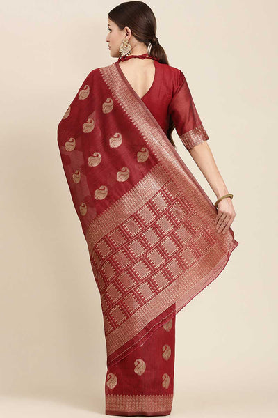 Shop Afsa Burgundy Bagh Blended Linen One Minute Saree at best offer at our  Store - One Minute Saree