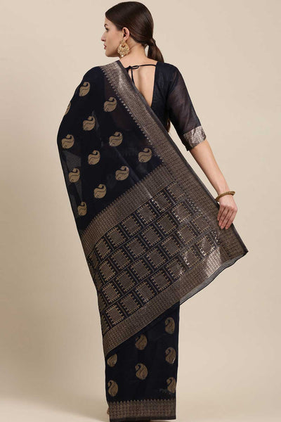 Shop Taara Navy Blue Bagh Blended Linen One Minute Saree at best offer at our  Store - One Minute Saree