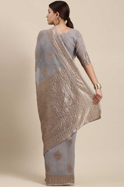 Shop Gina Grey Bagh Blended Linen One Minute Saree at best offer at our  Store - One Minute Saree