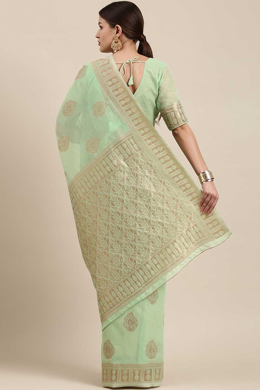 Shop Mindy Green Bagh Blended Linen One Minute Saree at best offer at our  Store - One Minute Saree